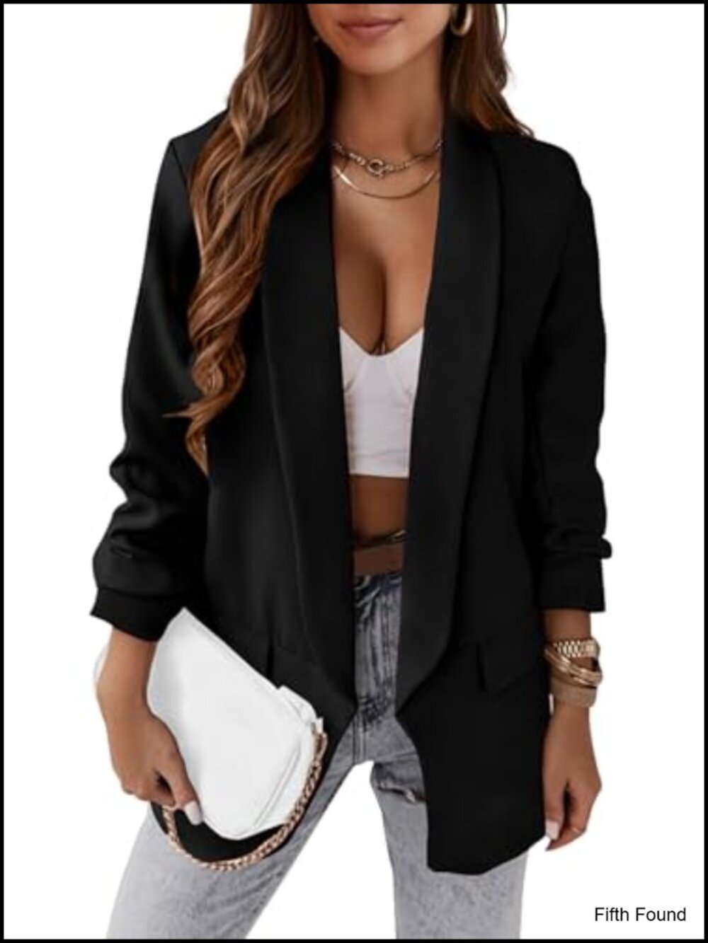 Women Business Casual Open Front Blazer Jacket Lapel Collar Long Sleeve